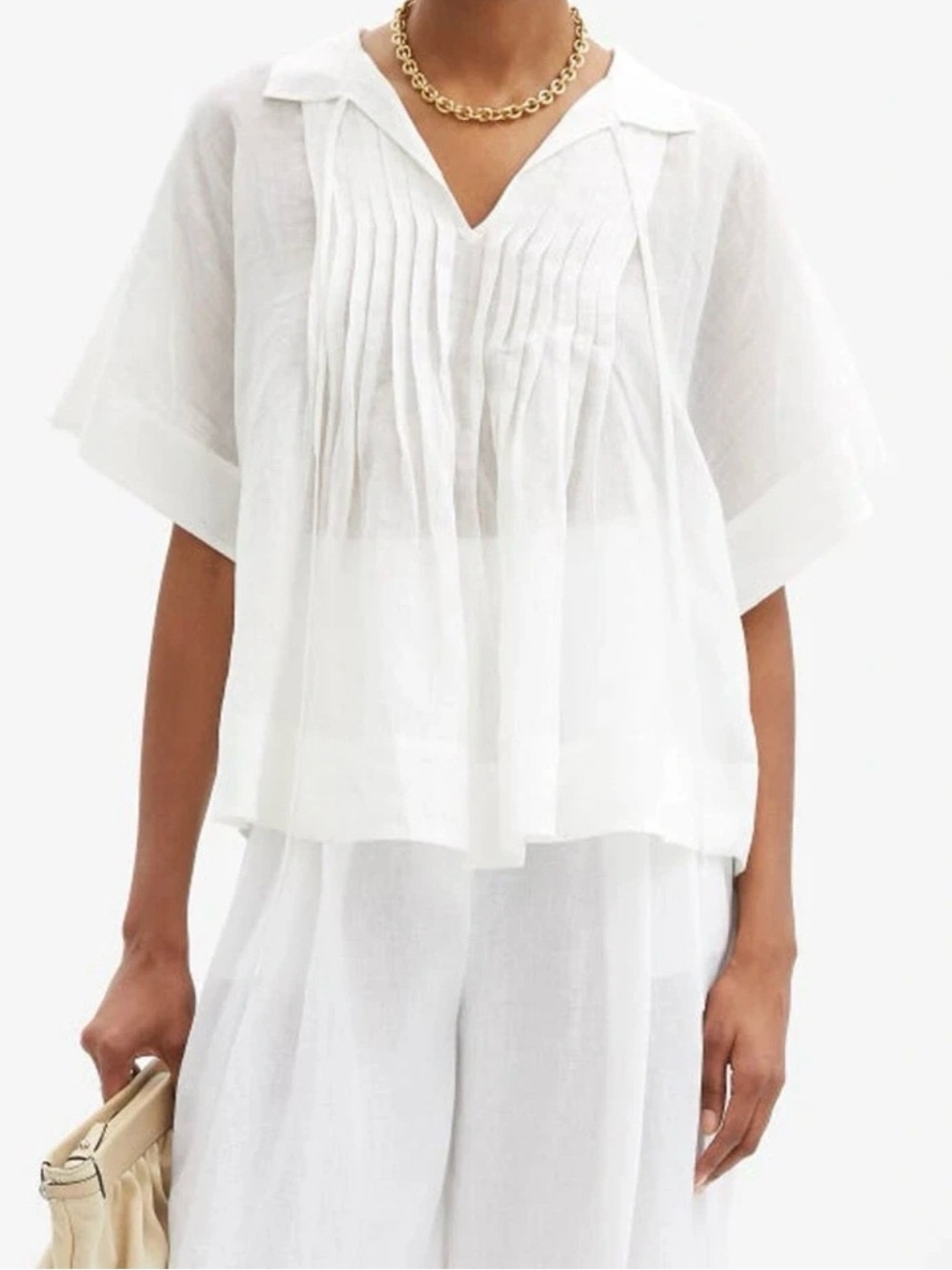 Lee Mathews Soma Pintuck Ramie Blouse in White